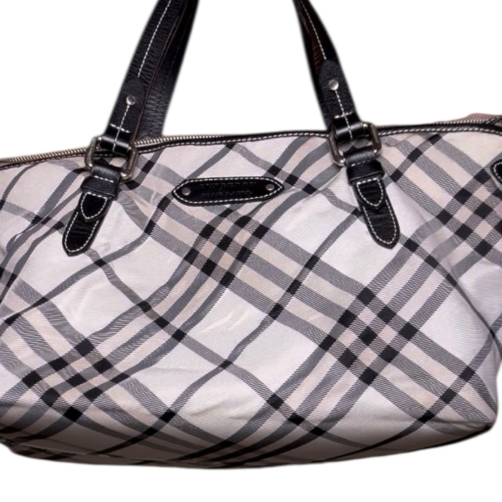 Burberry Nova Check Tote Black Leather Trim Shoulder Bag Beige Check - Picture 5 of 13